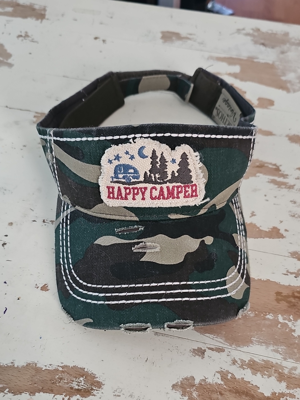 Womens Happy Camper Camo Visor - Green